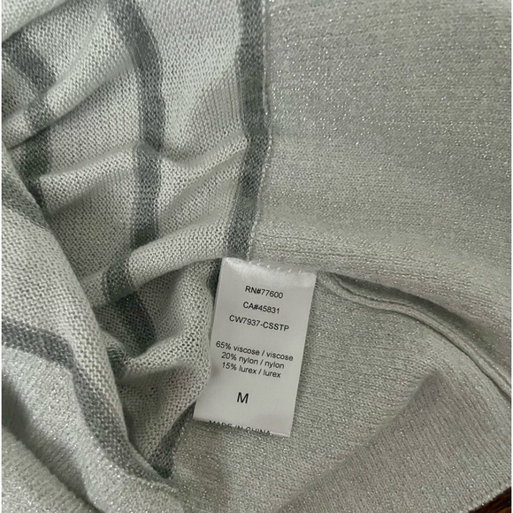women’s CHASER Lurex Striped Grey White V Neck Sweater Top Sparkle Medium Crop - Picture 7 of 9